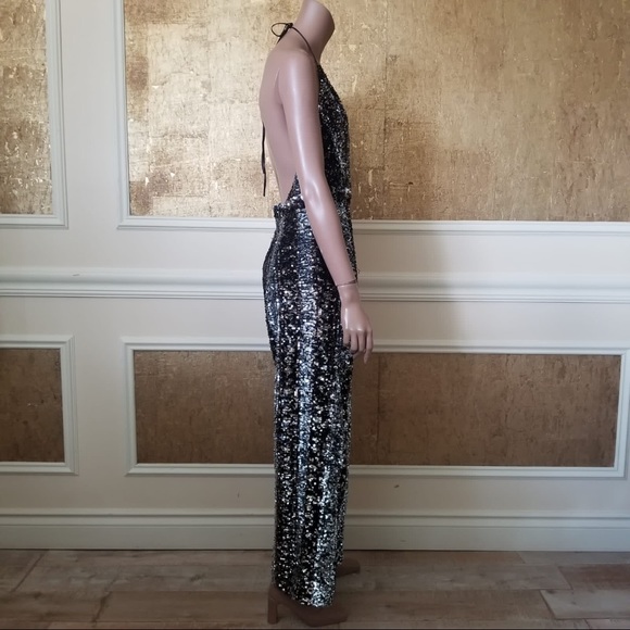 NEW Bartot Disco sequins black halter jumpsuit 8 - Picture 6 of 16